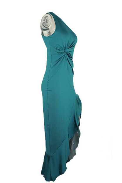 Elegante vestido de noche de un solo hombro con abertura y volantes (8 colores)