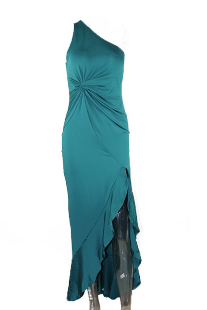 Elegante vestido de noche de un solo hombro con abertura y volantes (8 colores)