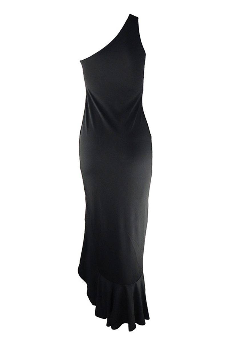 Elegante vestido de noche de un solo hombro con abertura y volantes (8 colores)