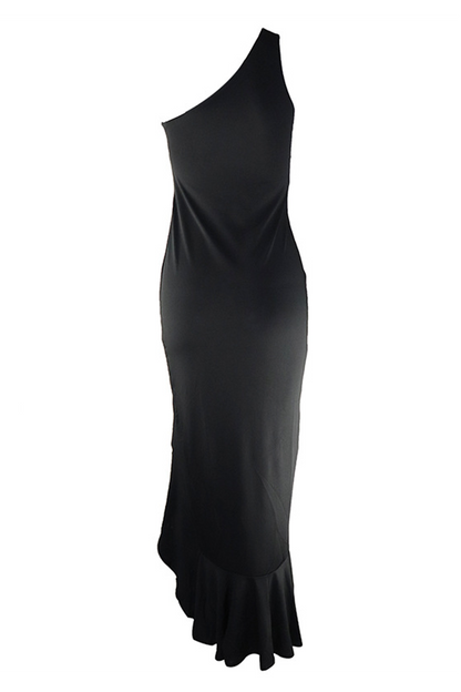 Elegante vestido de noche de un solo hombro con abertura y volantes (8 colores)