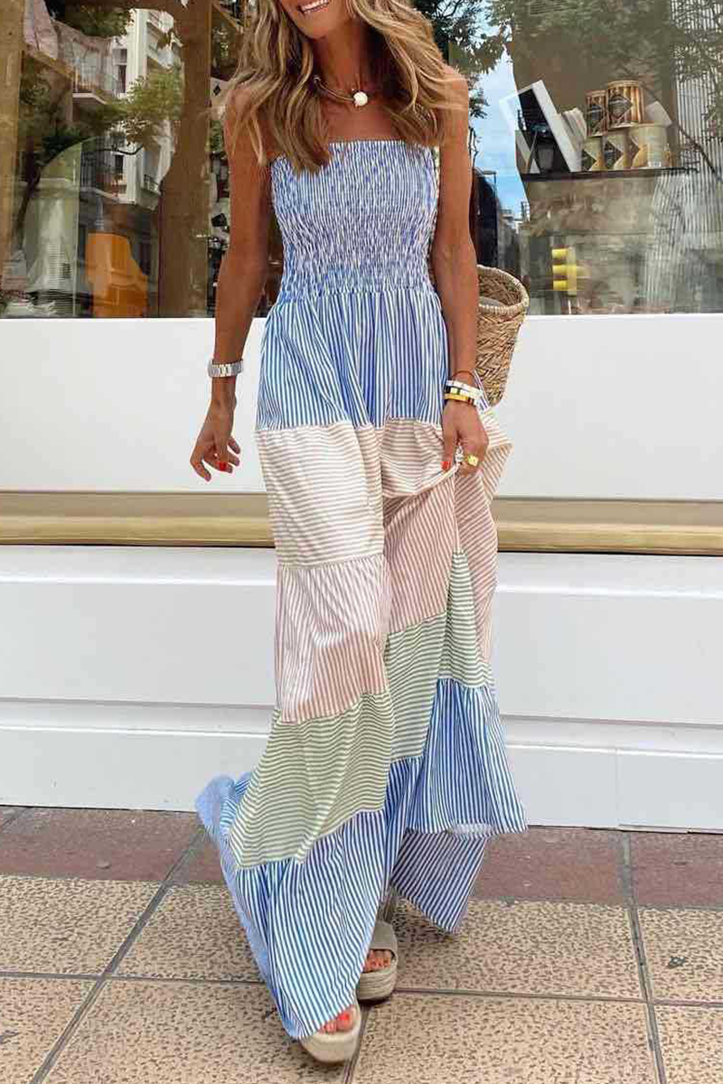Vestidos casuales de rayas con patchwork y tirantes finos en contraste