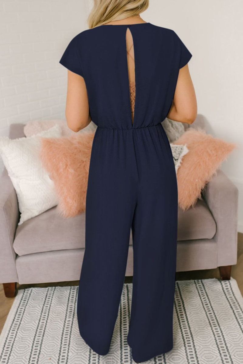 Mono holgado de moda urbana con escote en V, espalda descubierta y liso (3 colores)