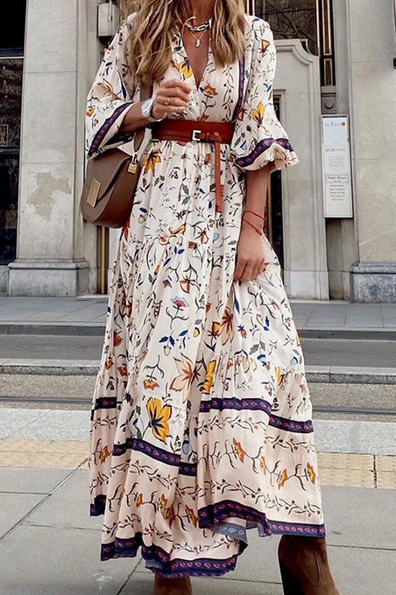 Vestidos de línea A con cuello en V y estampado de moda urbana