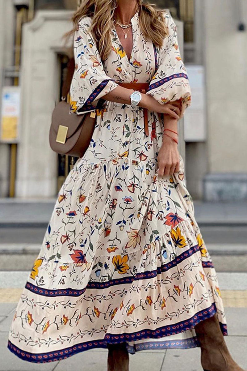 Vestidos de línea A con cuello en V y estampado de moda urbana