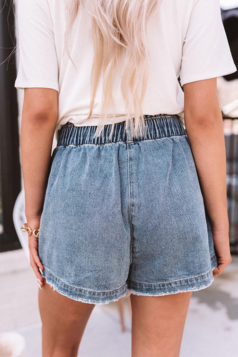 Shorts vaqueros de cintura alta con bolsillos sólidos de calle