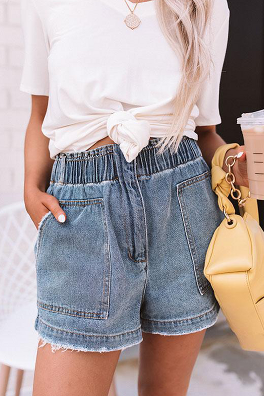 Shorts vaqueros de cintura alta con bolsillos sólidos de calle