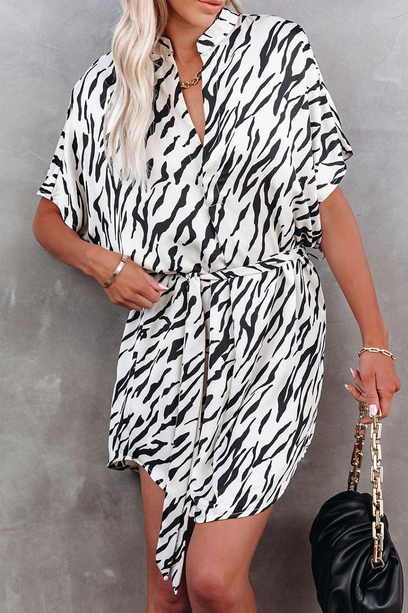 Fashion Street Animal Print Patchwork O Neck Irregular Dresses