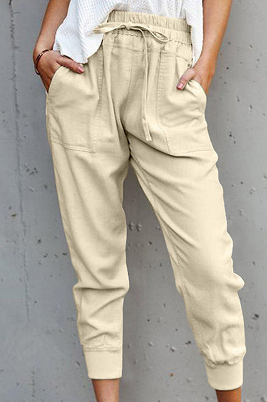 Pantalones de tubo holgados de cintura media con parches sólidos informales a la moda