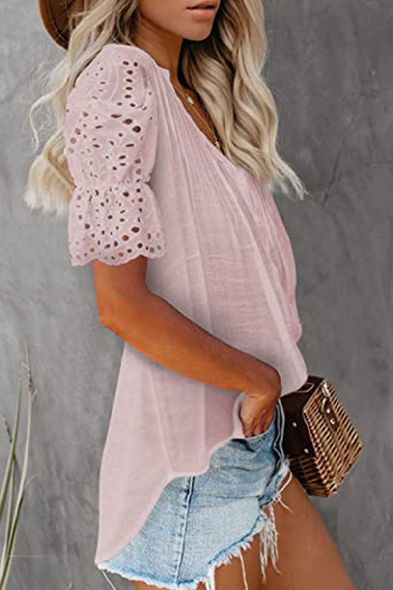 Tops casuales de cuello en V con abertura en la parte superior (6 colores)