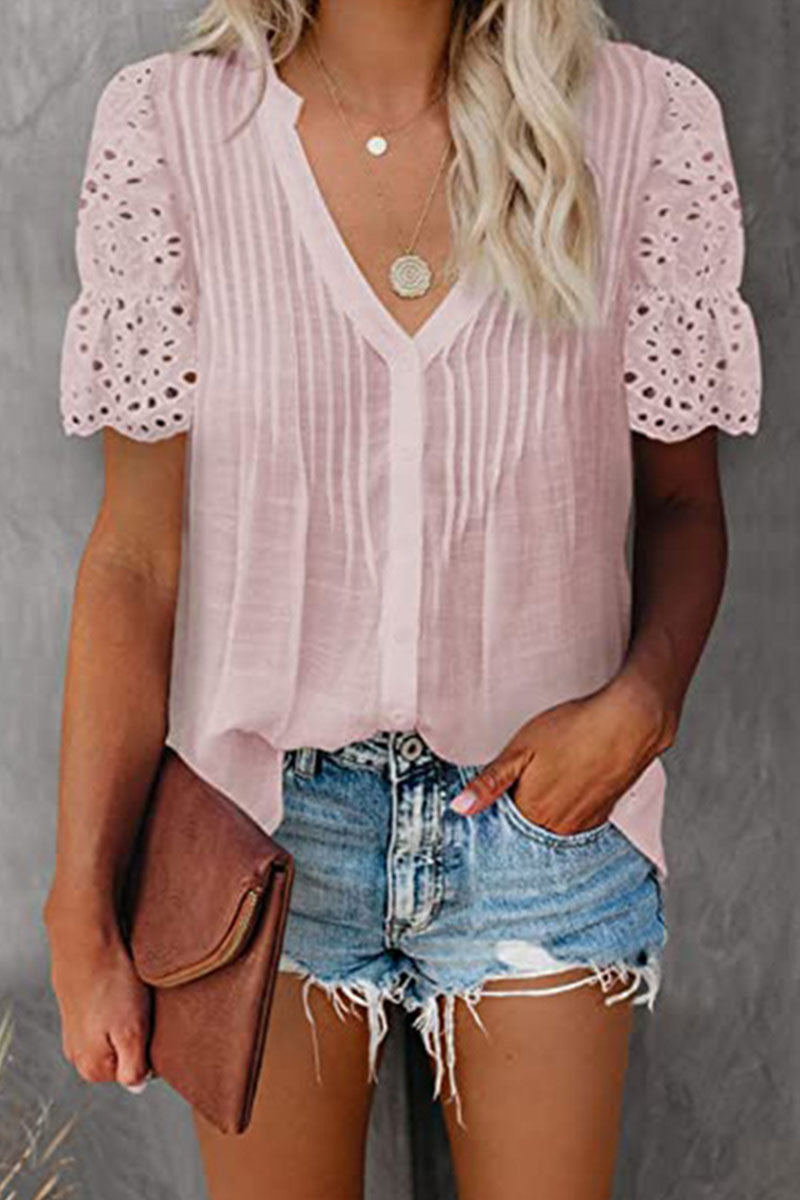 Tops casuales de cuello en V con abertura en la parte superior (6 colores)