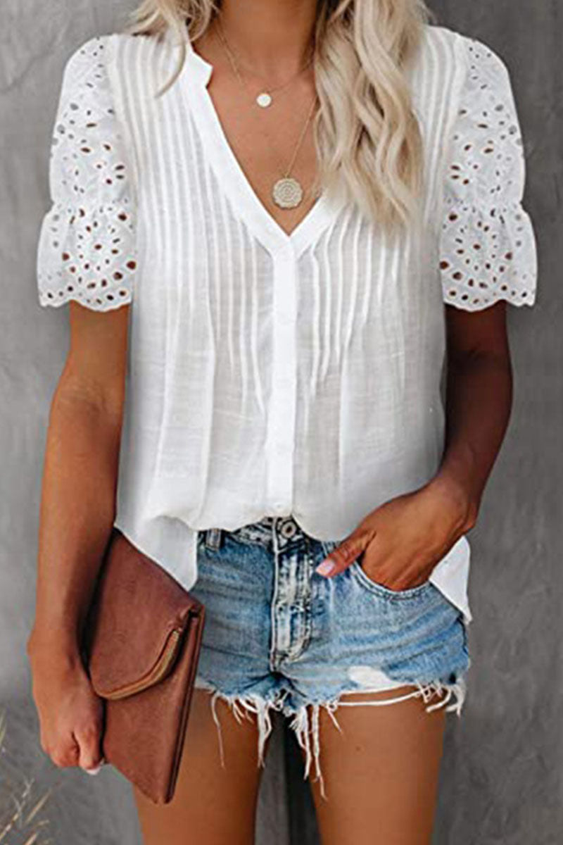 Tops casuales de cuello en V con abertura en la parte superior (6 colores)