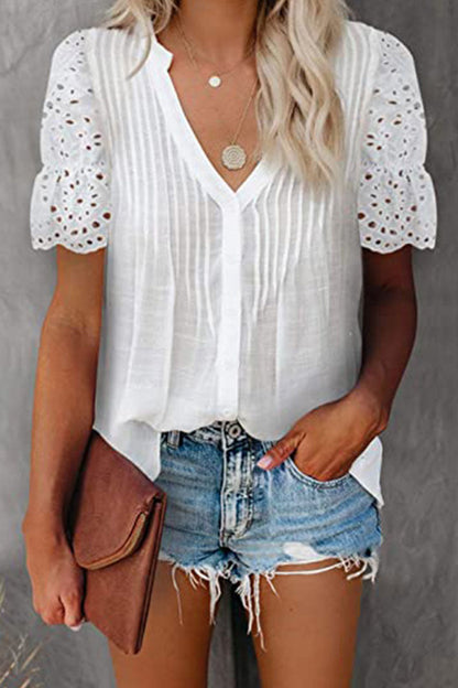 Tops casuales de cuello en V con abertura en la parte superior (6 colores)