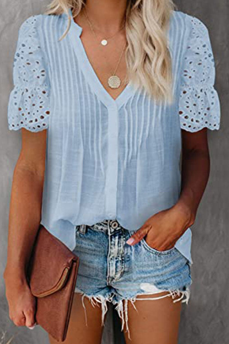 Tops casuales de cuello en V con abertura en la parte superior (6 colores)