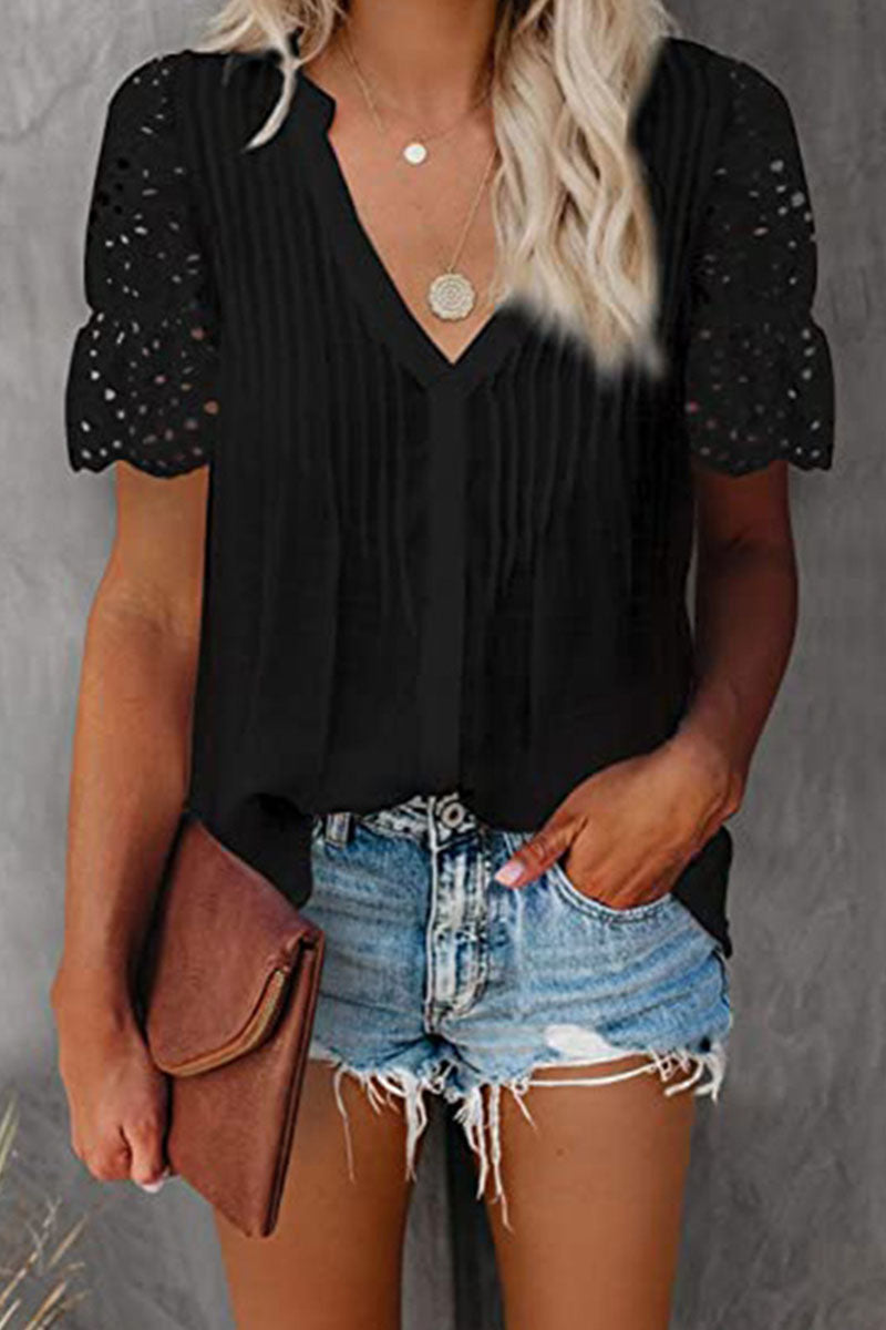 Tops casuales de cuello en V con abertura en la parte superior (6 colores)