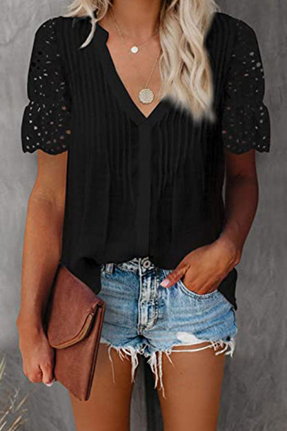 Tops casuales de cuello en V con abertura en la parte superior (6 colores)