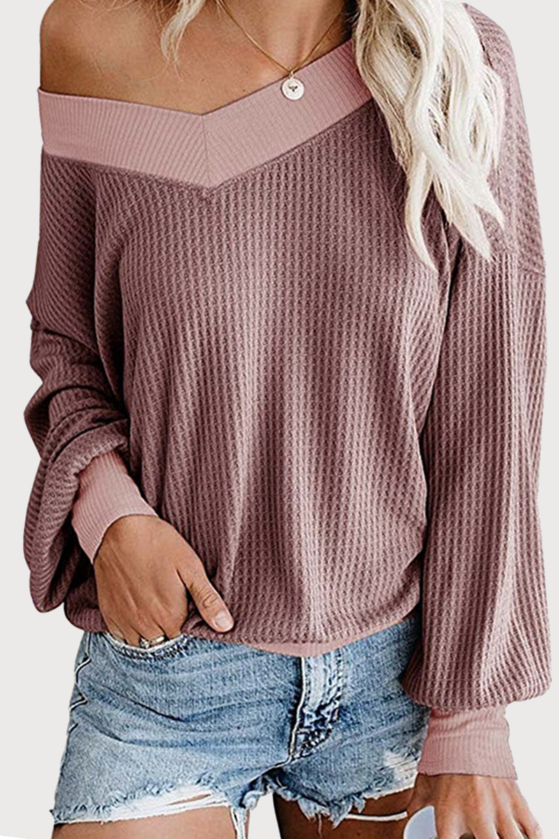 Tops casuales de cuello en V con abertura y abertura en la parte superior lisa