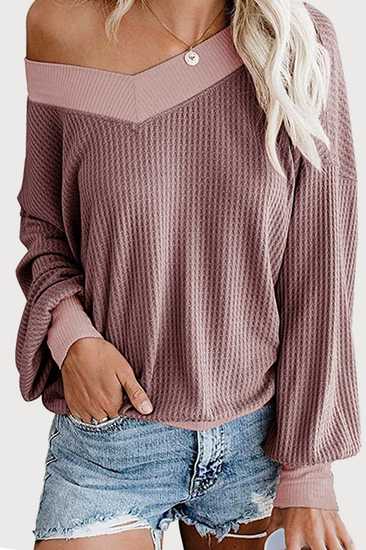 Tops casuales de cuello en V con abertura y abertura en la parte superior lisa