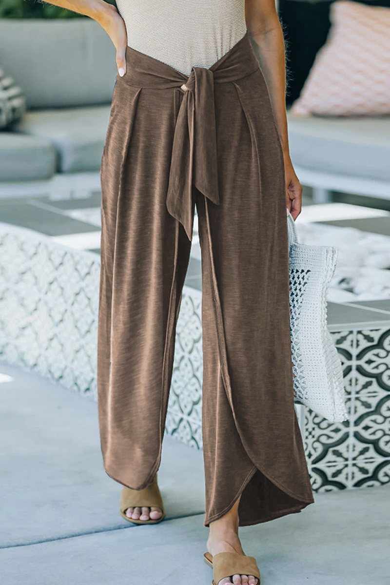 Pantalones casuales holgados de pierna ancha con frenillo, de color liso (5 colores)