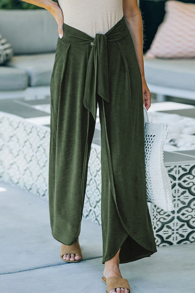 Pantalones casuales holgados de pierna ancha con frenillo, de color liso (5 colores)