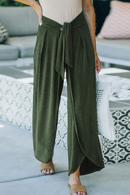 Pantalones casuales holgados de pierna ancha con frenillo, de color liso (5 colores)