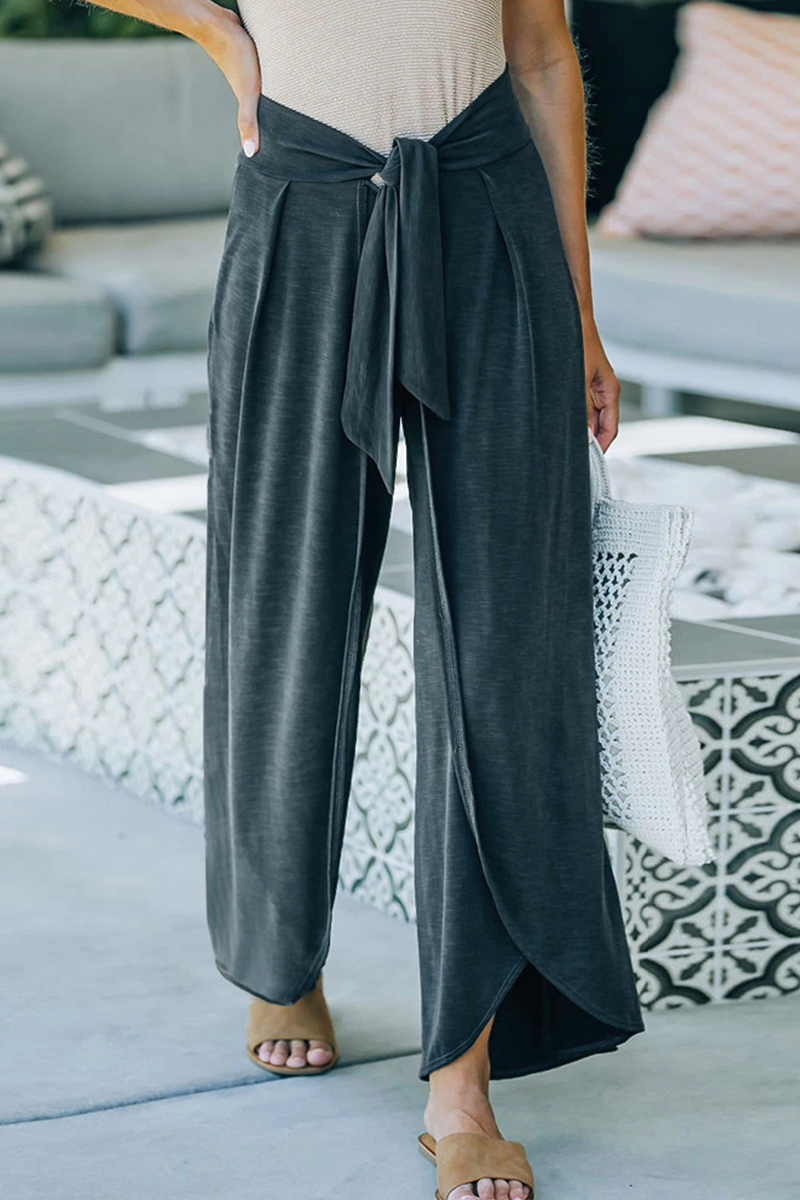 Pantalones casuales holgados de pierna ancha con frenillo, de color liso (5 colores)