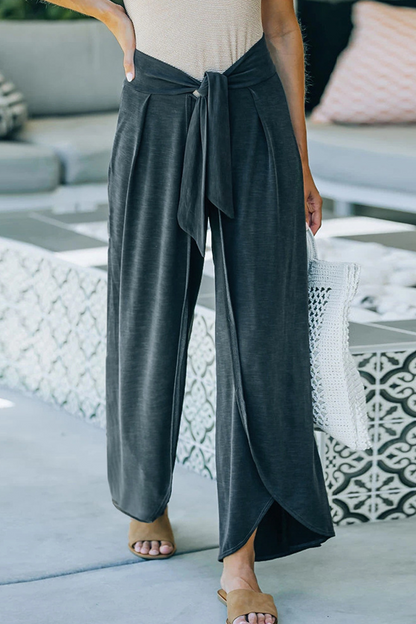 Pantalones casuales holgados de pierna ancha con frenillo, de color liso (5 colores)