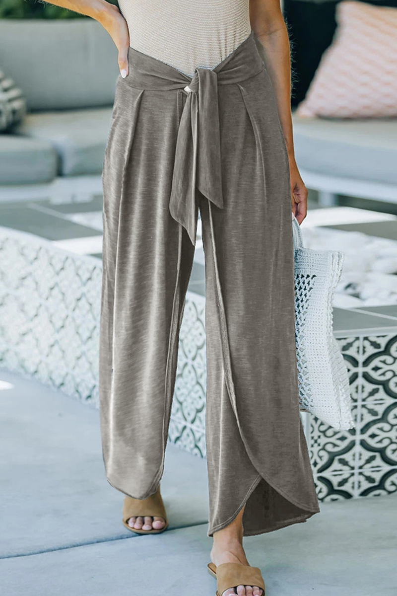 Pantalones casuales holgados de pierna ancha con frenillo, de color liso (5 colores)