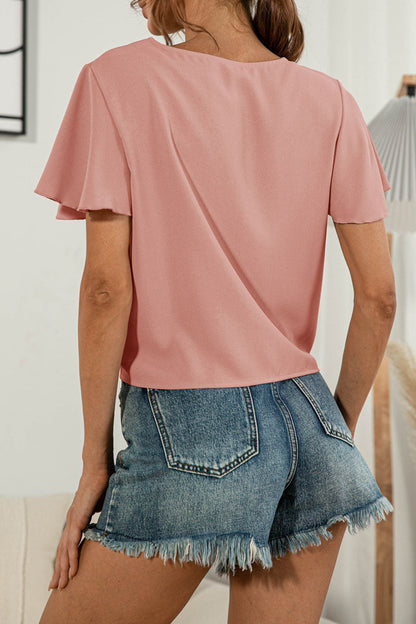 Camisetas de cuello en V con patchwork liso y dulce de moda