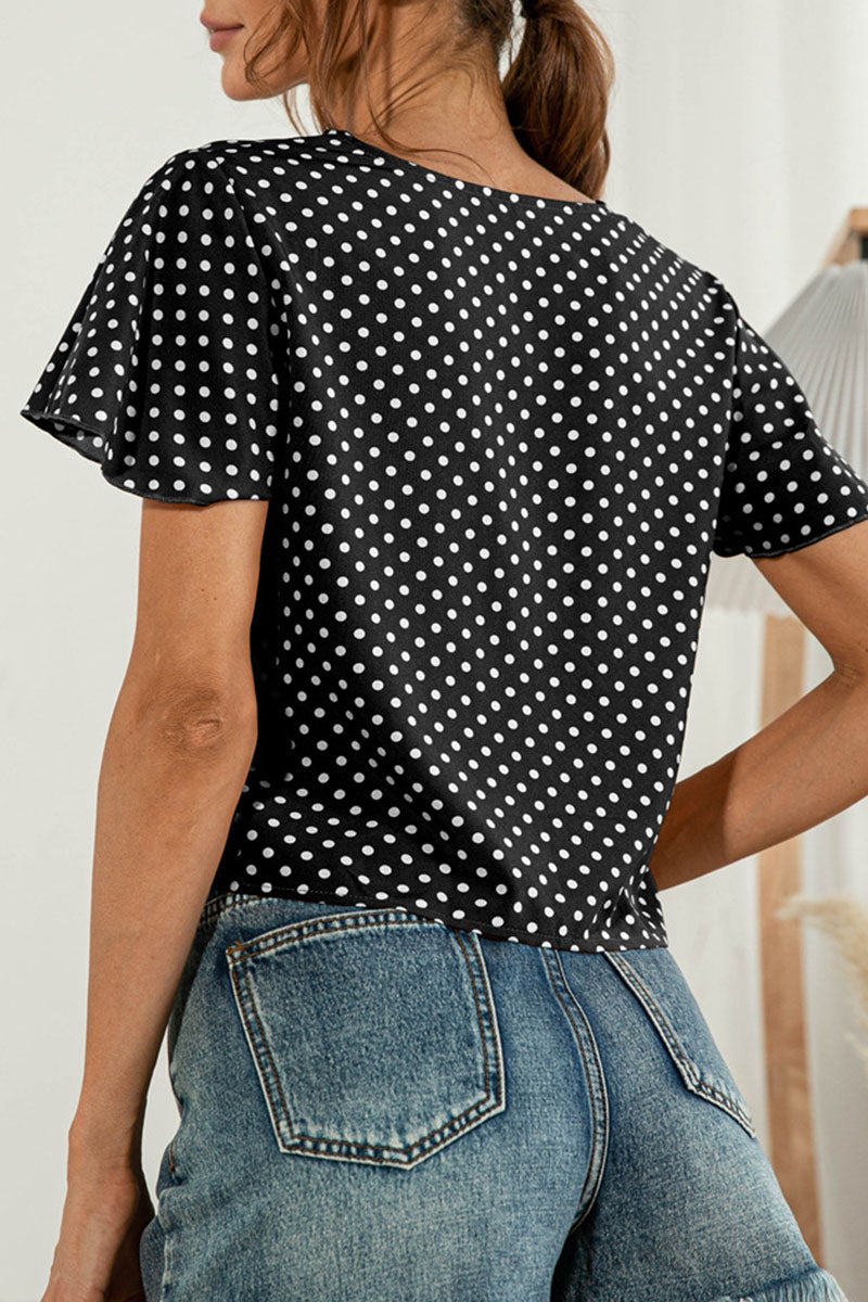 Camisetas de cuello en V con patchwork liso y dulce de moda