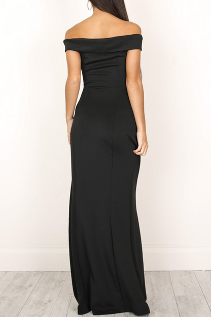 Vestido elegante de corte irregular con hombros descubiertos, espalda descubierta y abertura alta (5 colores)