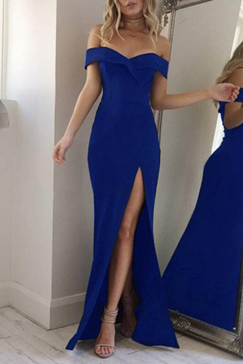 Vestido elegante de corte irregular con hombros descubiertos, espalda descubierta y abertura alta (5 colores)