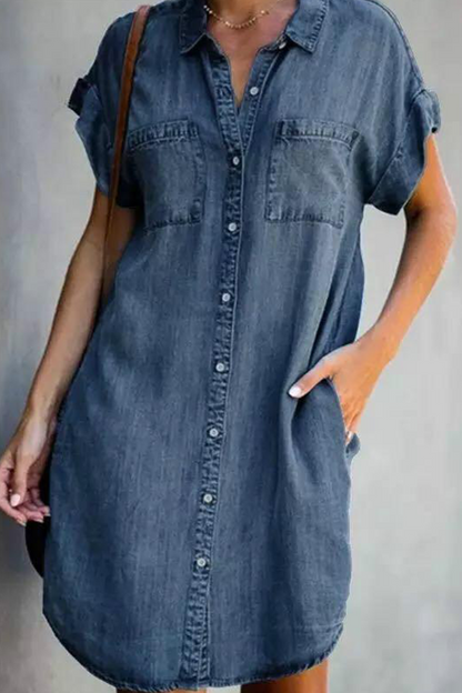 Vestidos de moda urbana con cuello camisero, hebilla y bolsillos lisos (3 colores)