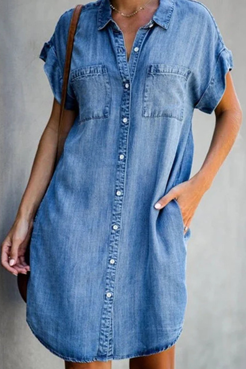 Vestidos de moda urbana con cuello camisero, hebilla y bolsillos lisos (3 colores)