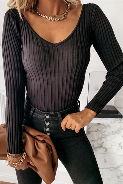 Tops elegantes de moda con cuello en V básico y liso