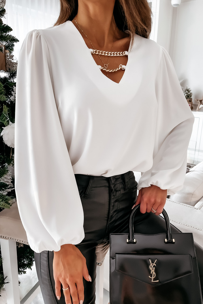 Tops elegantes de moda con cuello en V y cadenas sólidas