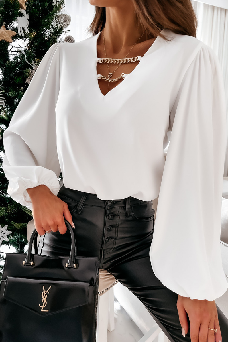 Tops elegantes de moda con cuello en V y cadenas sólidas