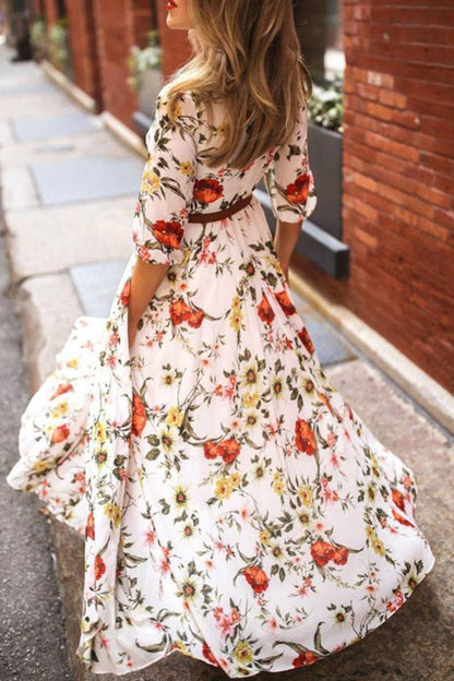 Vestidos elegantes de moda con estampado de patchwork y cuello redondo en forma de A
