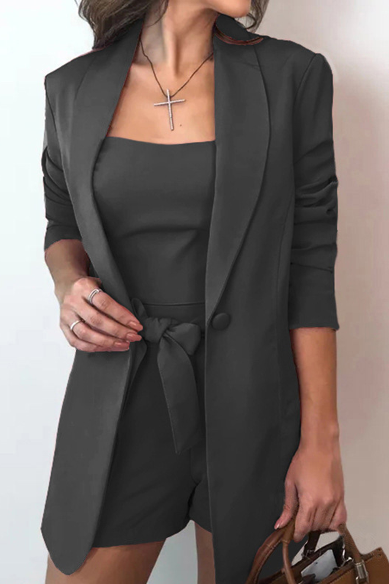 Conjunto informal liso con lazo y cuello vuelto, tres piezas (12 colores)