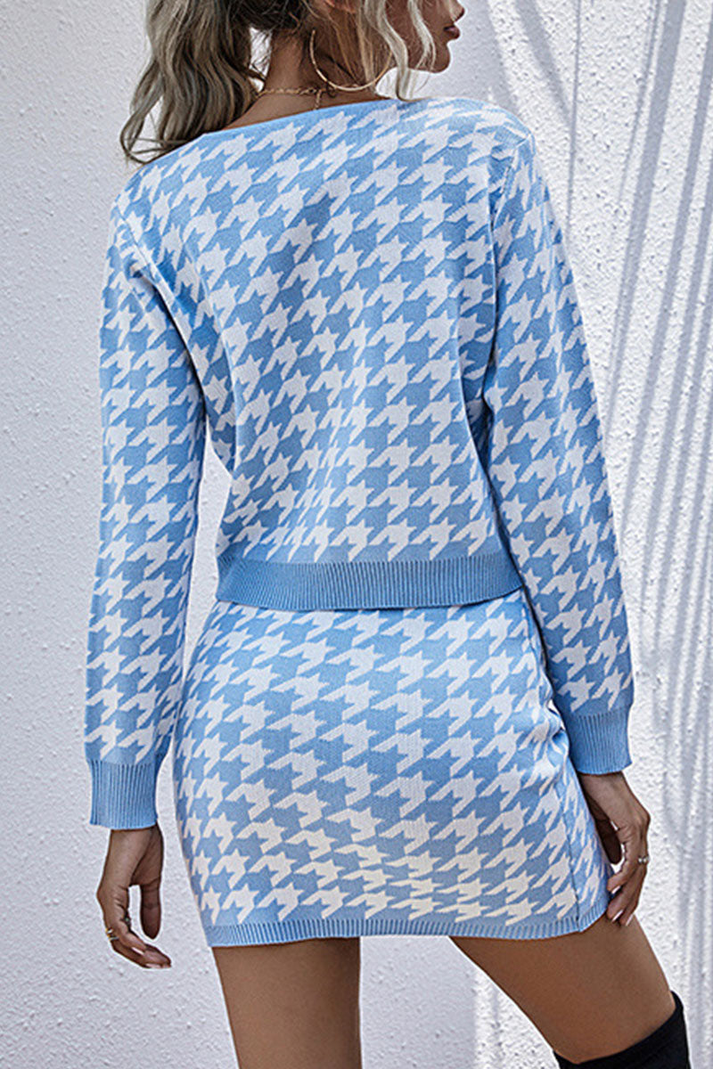 Celebridades de la moda Estampado Patchwork Cuello en V Manga larga Dos piezas