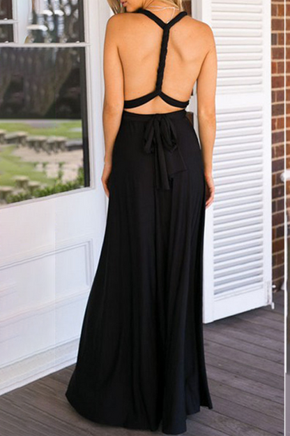 Vestido de noche elegante, de moda, liso, con abertura en la espalda y tirantes finos (20 colores)