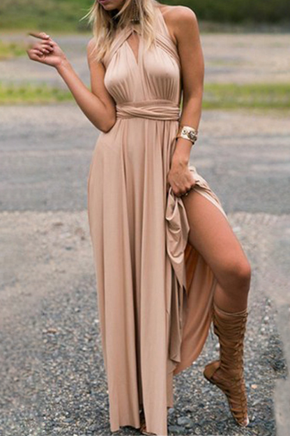 Vestido de noche elegante, de moda, liso, con abertura en la espalda y tirantes finos (20 colores)