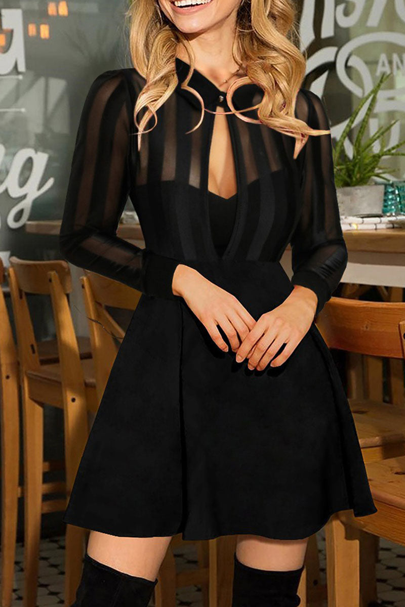 Vestidos de línea A con cuello en V y patchwork liso de moda urbana