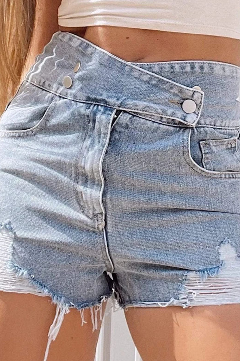 Shorts vaqueros de cintura alta con borlas lisas de estilo urbano