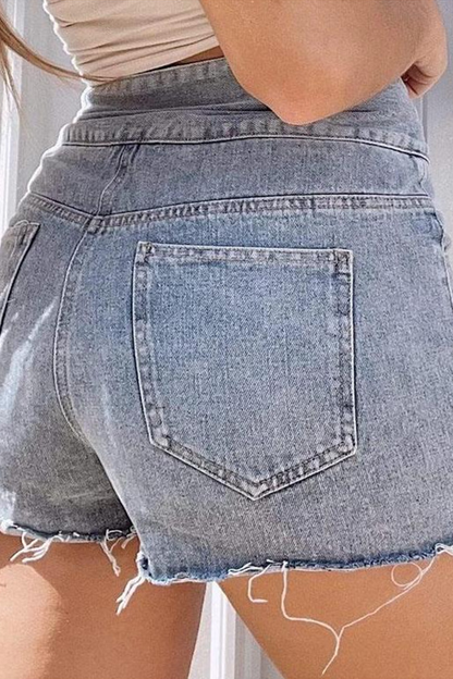 Shorts vaqueros de cintura alta con borlas lisas de estilo urbano