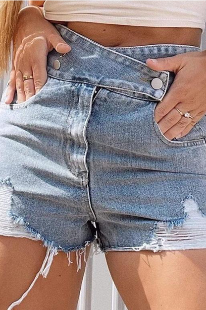 Shorts vaqueros de cintura alta con borlas lisas de estilo urbano