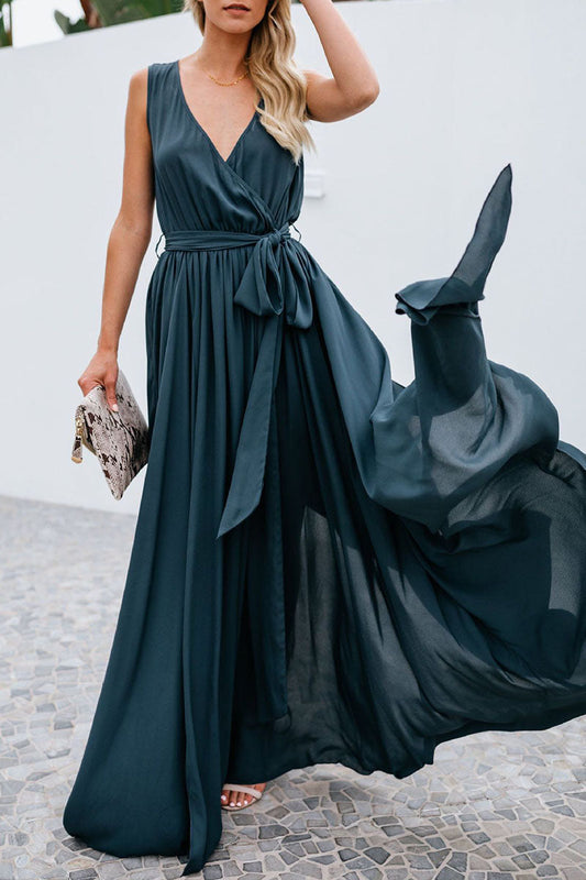 Vestidos de línea A con escote en V y abertura sólida de Fashion Street