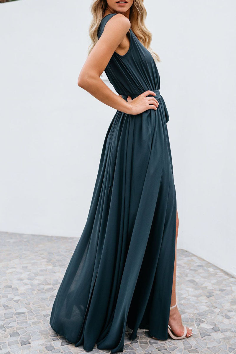 Vestidos de línea A con escote en V y abertura sólida de Fashion Street