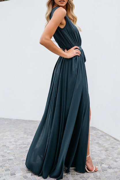 Vestidos de línea A con escote en V y abertura sólida de Fashion Street