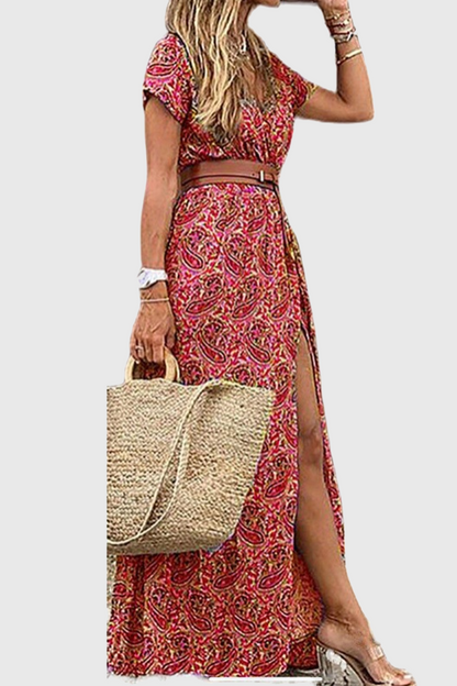 Vestidos elegantes de moda con abertura y escote en V, sin cinturón (7 colores)