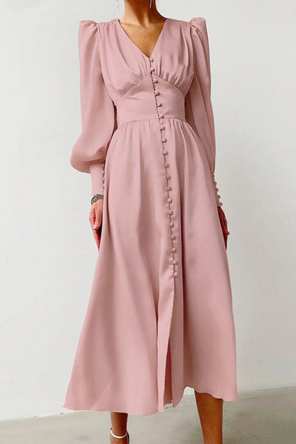 Vestidos de moda urbana con cuello en V, patchwork liso y corte A (6 colores)